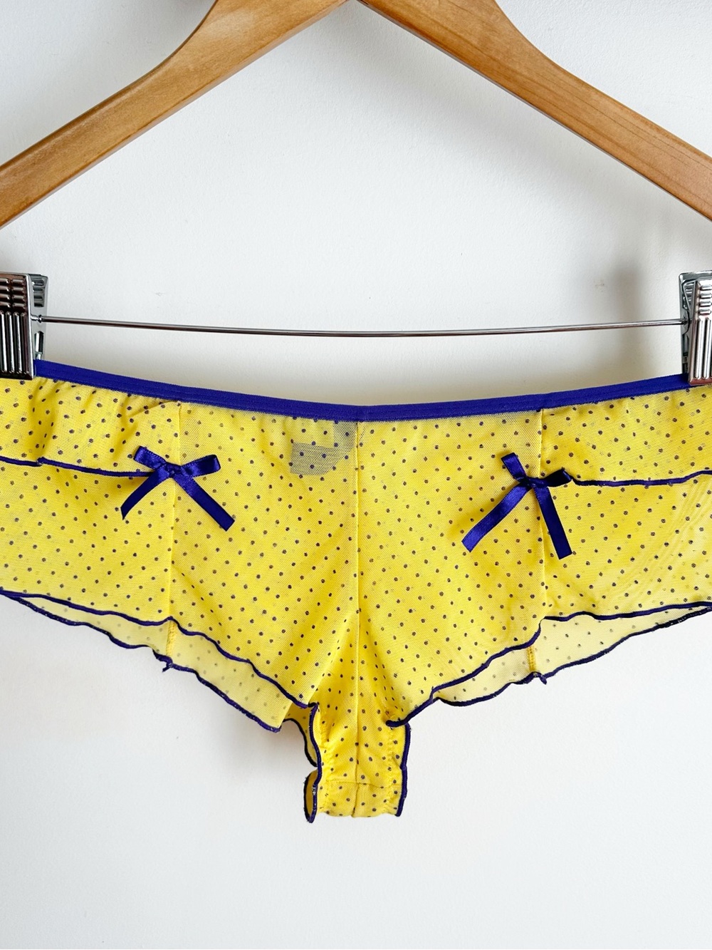 Y2K Yellow Purple Polka Dot Ruffle Trim mesh Bikini Briefs
